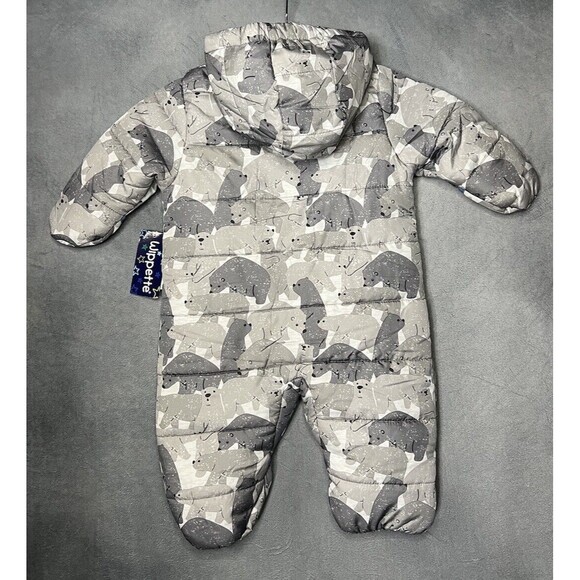 Wippette Baby Fleece Lined Snowsuit Gray White Polar Bear Hooded Zip Up Sz 9M - Picture 2 of 4